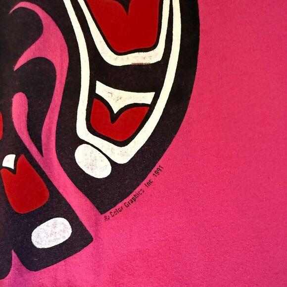 Anvil Graphic T-Shirt Juneau Alaska 1991 Thunderbird Pink One Size Single Stitch - Picture 3 of 7